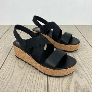 Sorel Women's Cameron Flatform Slingback Sandals US9.5 Black $130